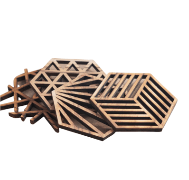 Wood Coasters for Drinks With Holder LaserCut Geometric 206