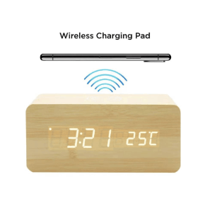 Digital Wood Alarm LED Clock - Wireless Charger iamge