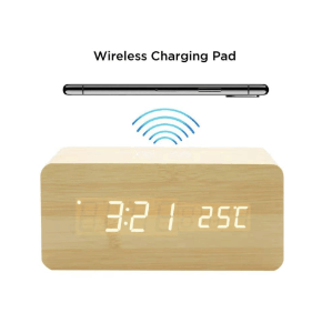 Clock - Digital Wood Alarm LED - Wireless Charger iamge
