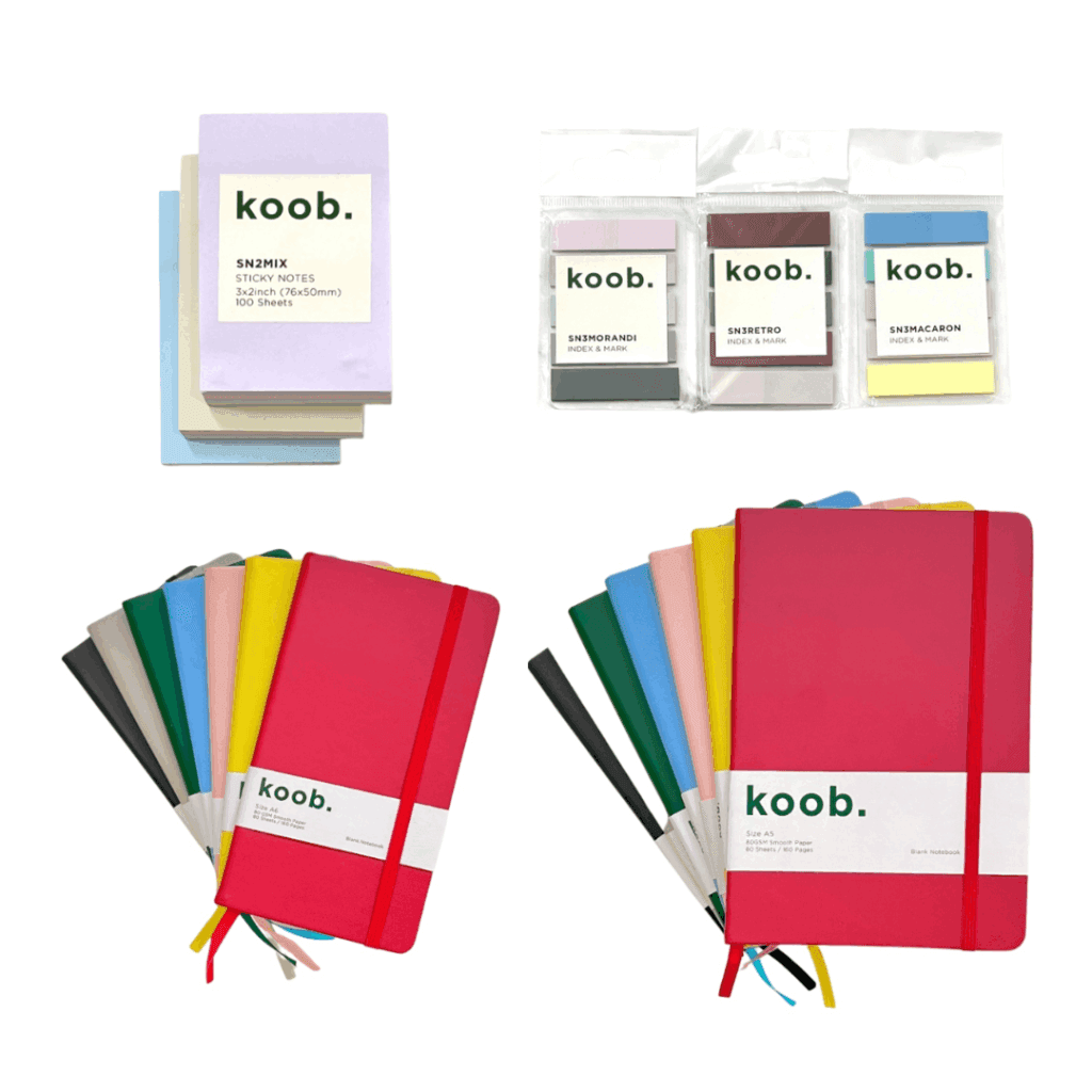 Stationary Set - Sticky Notes (2), Notebook - Agenda - A6 - A5 - Koob iamge