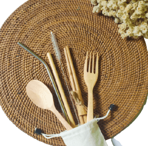 Cutlery Set - Wooden - Set with Pouch - 50 gram iamge